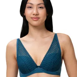 Triumph Navy Lace Half Coverage Plunge Bra-35