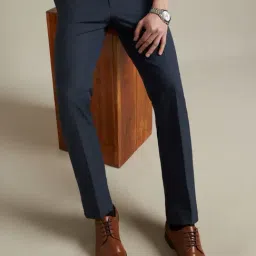 Louis Philippe Blue Slim Fit Self Pattern Trousers-image-9