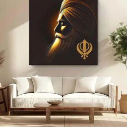999Store Brown & Golden Canvas Sikh Guru Silhouette A Profound Painting-46