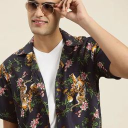Hancock Navy Relaxed Fit Print Shirts-picture-1
