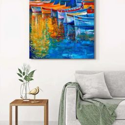 999Store Multicolor Canvas Colorful Boats Wrapped Painting-13