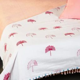 Sabar Palm Cotton Voile And Flannel Peach Double Dohar-image-2
