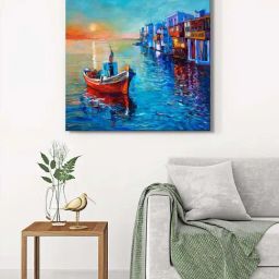 999Store Blue Canvas Seaside Sunset Wrapped Painting-25