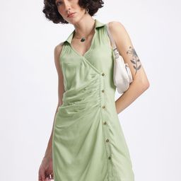 glitchez Pastel Paradise Twill Ruched Midi Wrap Dress-image-91
