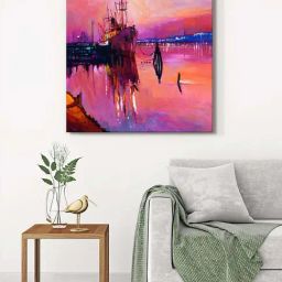 999Store Red & Pink Canvas Ship At Pink Sunset Wrapped Painting-image-1