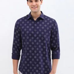 Allen Solly Navy Cotton Slim Fit Printed Shirt-image-51