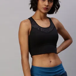 Puma Black Solid Mid Impact First Mile dryCELL Non-Wired Lightly Padded Sports Bra-image-52