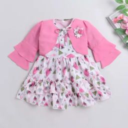 The Magic Wand Kids Pink & White Applique Dress with Shrug-image-66