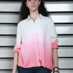 High Star Pink & White Cotton Regular Fit Oversized Shirt-image-69