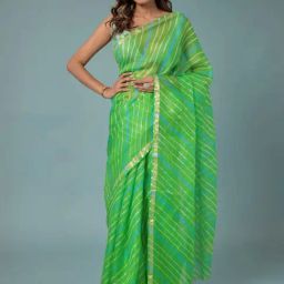 Zari Jaipur Green Striped Saree Without Blouse-picture-13