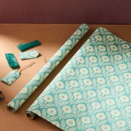 Fabindia Home Teal Paper Printed Sarkhaab Wrapping Sheet - Set of 2-image-81
