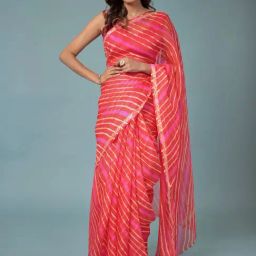 Zari Jaipur Pink Striped Saree Without Blouse-image-97