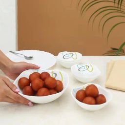 Larah by Borosil White Glass Pudding Set of 5-43
