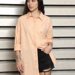 High Star Orange Cotton Embroidered Shirt-image-86