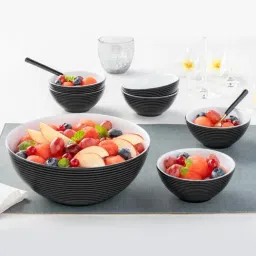 Larah by Borosil Black Opalware Pudding Set of 7-image-35