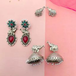 Abdesigns Sophisticated German Silver Plated 3 Earrings Combo-9