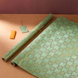 Fabindia Home Green Paper Printed Sarkhaab Wrapping Sheet - Set of 2-image-49