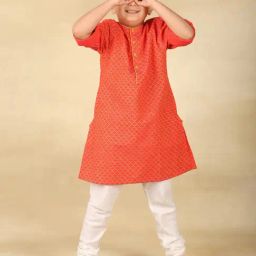 Fabindia Boys Pink Cotton Printed Kurta-picture-0