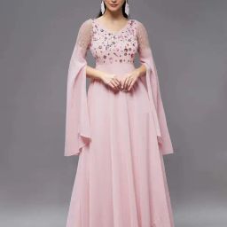 Miss Chase Dusty Pink Relaxed Fit Maxi Georgette Dress-image-11