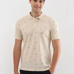 Allen Solly Beige Cotton Regular Fit Printed Polo T-Shirt-image-0