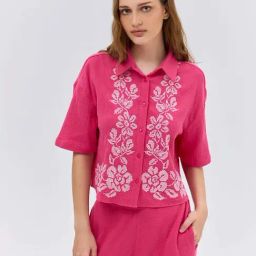 Cover Story Pink Cotton Regular Fit Embroidered Shirt-image-51