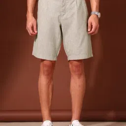 U.S. Polo Assn. Green Cotton Slim Fit Striped Shorts-image-70
