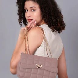 Carlton London Pink Quilted Medium Sling Handbag-60