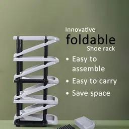 Kuber Industries Grey Foldable 5 Tier Shoe Stand With Side Hooks image 5