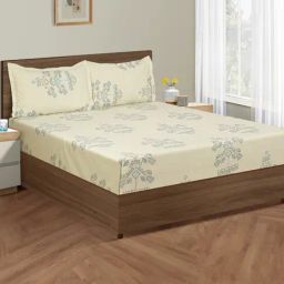 Swayam Dona Motif Pista Green 160 TC Cotton King Bedsheet with 2 Pillow Covers-11