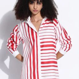 Showoff White Cotton Relaxed Fit Striped Shirt-image-85