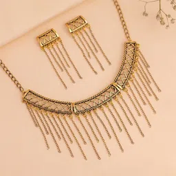 Voylla Gold-Plated Fringes Intercrossed Collar Jewellery Set-15