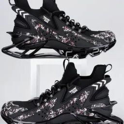 Atom Men's Multi Print Black Running Shoes-1