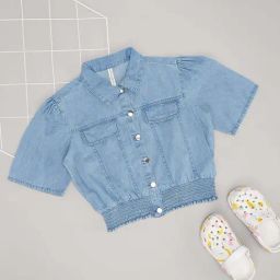 Pantaloons Junior Girls Medium Blue Cotton Solid Casual Tops & Tees-image-59