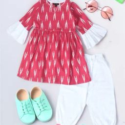 Bella Moda Kids Navy Floral Print Full Sleeves Kurti with Pants-picture-31