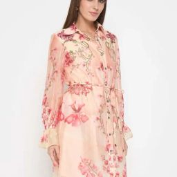 MADAME Peach Printed Casual Dress-image-58