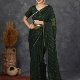 Satrani Green Embellished Saree With Unstitched Blouse-image-97