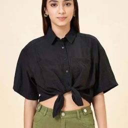 Coolsters by Pantaloons Girls Jet Black Solid Casual Tops & Tees-picture-0