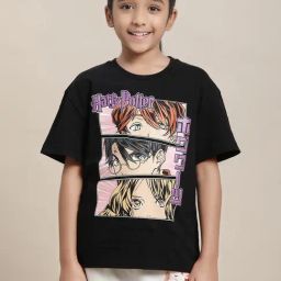 Kidsville Harry Potter Printed Black Relaxed Fit T-Shirt For Girls-image-13