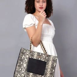 Carlton London Beige & Black Animal Effect Large Tote Handbag-image-19
