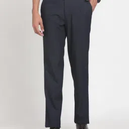 Turtle Navy Blue Slim Fit Dobby Trousers-image-97