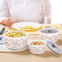 Larah by Borosil Multicolor Opalware Storage Bowls with Lids - Set of 3-39
