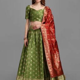 PURVAJA Dark Green Printed Stitched Lehenga & Unstitched Blouse With Dupatta-picture-25