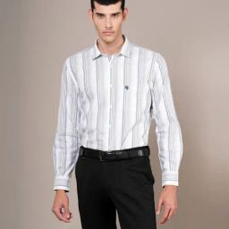 Cantabil White Cotton Regular Fit Striped Shirt-image-97