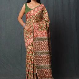 Unnati Silks Green Silk Printed Saree With Unstitched Blouse-picture-44