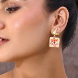 VOJ Gold Plated Hand Painted Drop Stud Earrings for Women-image-72
