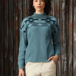 High Star Blue Self Design Sweater-picture-31