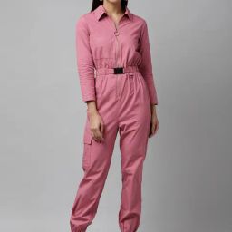 KASSUALLY Pink Cotton Maxi Jumpsuit-image-50