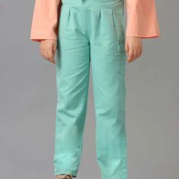 Under Fourteen Only Kids Peach Cotton Wide Fit Full Sleeves Trouser-image-72
