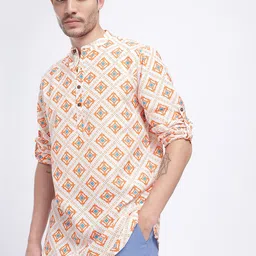 Anouk Rustic Geometric Print Roll Up Sleeves Kurta-picture-23
