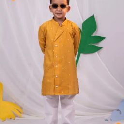 VASTRAMAY Boys Mustard & White Cotton Self Full Sleeves Kurta Sets-picture-15